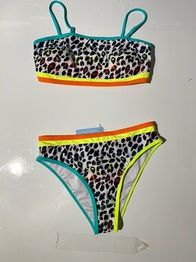 live life on the beach.White Neon Leopard Bikini - Turquoise, Yellow, Orange